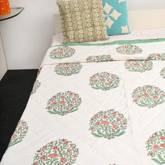Premium Block Printed Dohar - Rose Floral