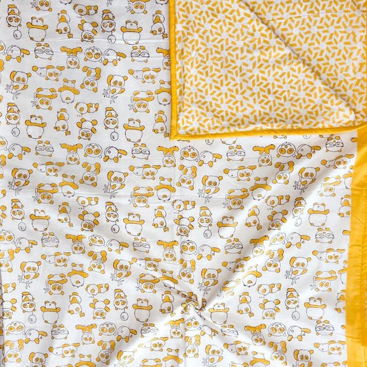 Premium Block Printed Dohar - Yellow Garden