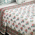Premium Block Printed Dohar - Light Red Bloom