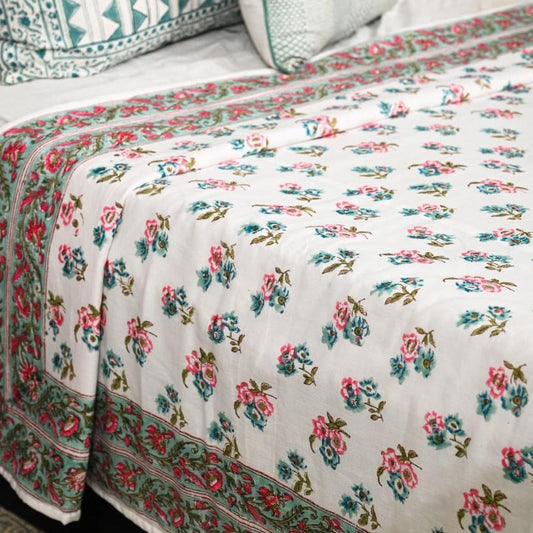 Premium Block Printed Dohar - Light Red Bloom