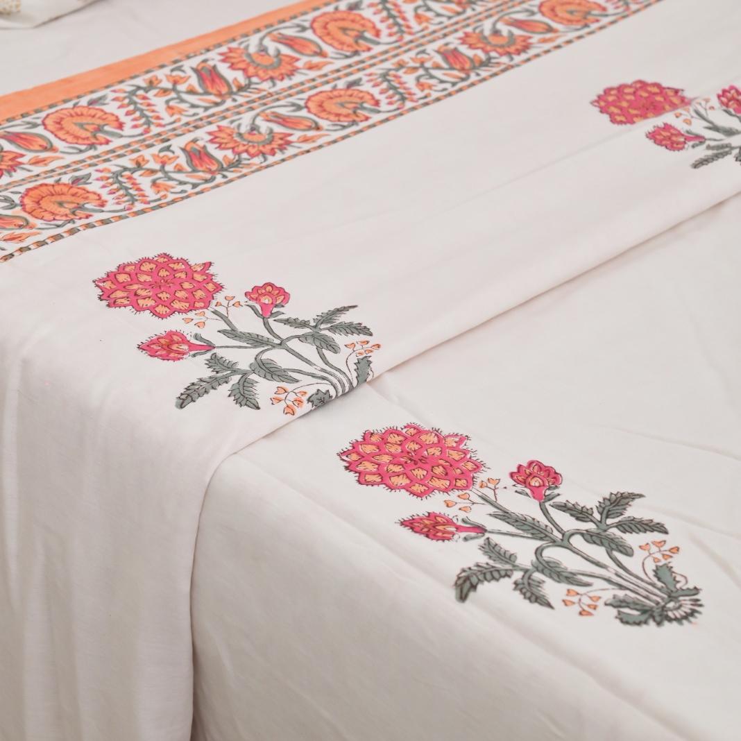Premium Block Printed Dohar - Ivory Garden