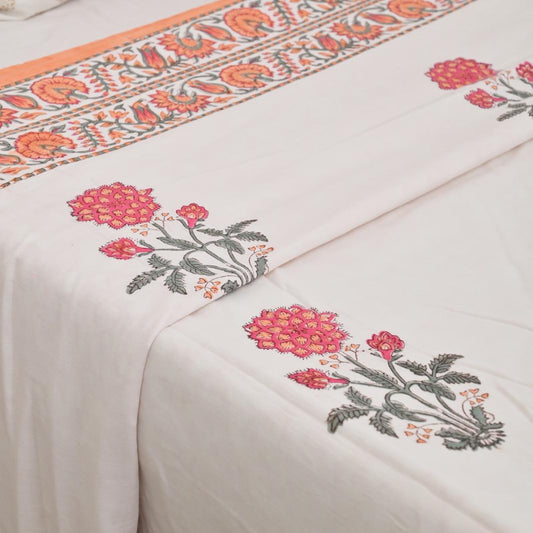 Premium Block Printed Dohar - Ivory Garden