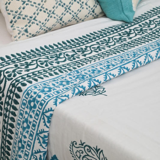 Premium Block Printed Dohar - White Artisan Print