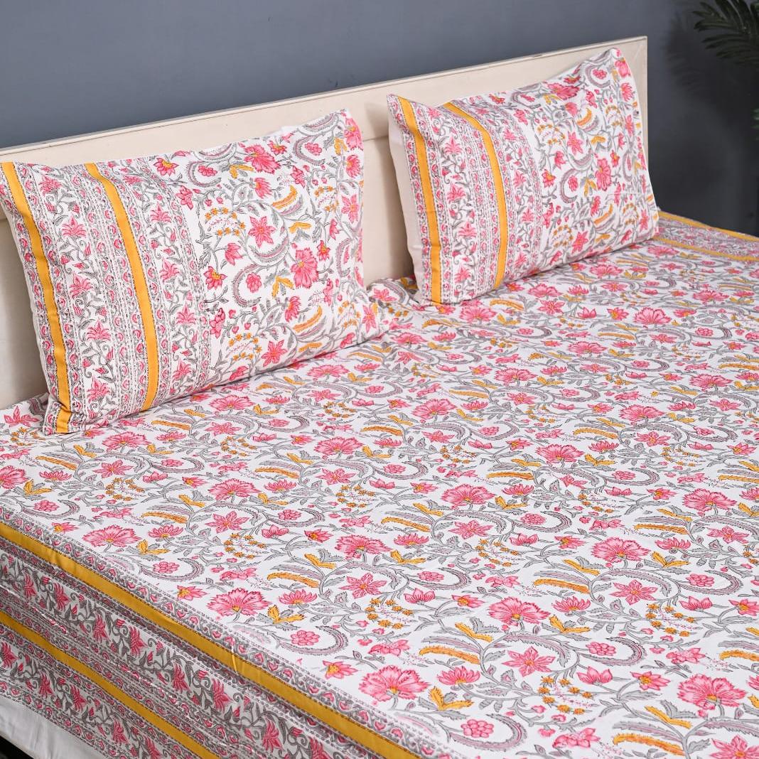 Premium Hand Block Printed Cotton Bedsheet Set -Paisley Print