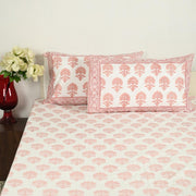 Premium Hand Block Printed Cotton Bedsheet Set - Cream Red