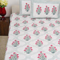 Premium Hand Block Printed Cotton Bedsheet Set - Aqua White