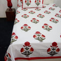 Premium Hand Block Printed Cotton Bedsheet Set - Red White