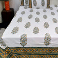 Premium Hand Block Printed Cotton Bedsheet Set - Golden-Cream