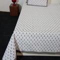 Premium Hand Block Printed Cotton Bedsheet Set - Aqua Cream