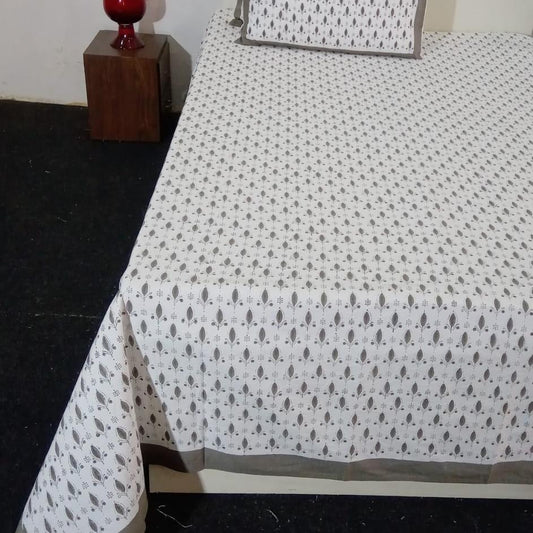 Premium Hand Block Printed Cotton Bedsheet Set - Aqua Cream