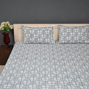 Premium Hand Block Printed Cotton Bedsheet Set - Gray Floral