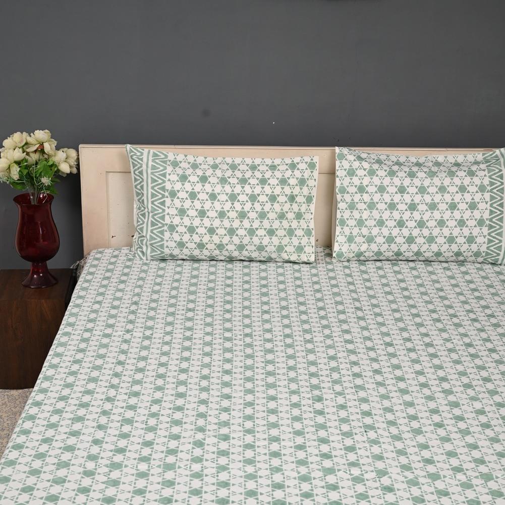 Premium Hand Block Printed Cotton Bedsheet Set -Floral Gray