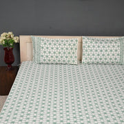 Premium Hand Block Printed Cotton Bedsheet Set -Floral Gray
