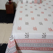 Premium Hand Block Printed Cotton Bedsheet Set - Aqua White