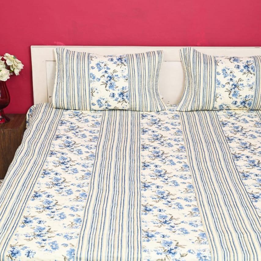 Quilted Bed Cover Set - White Floral
