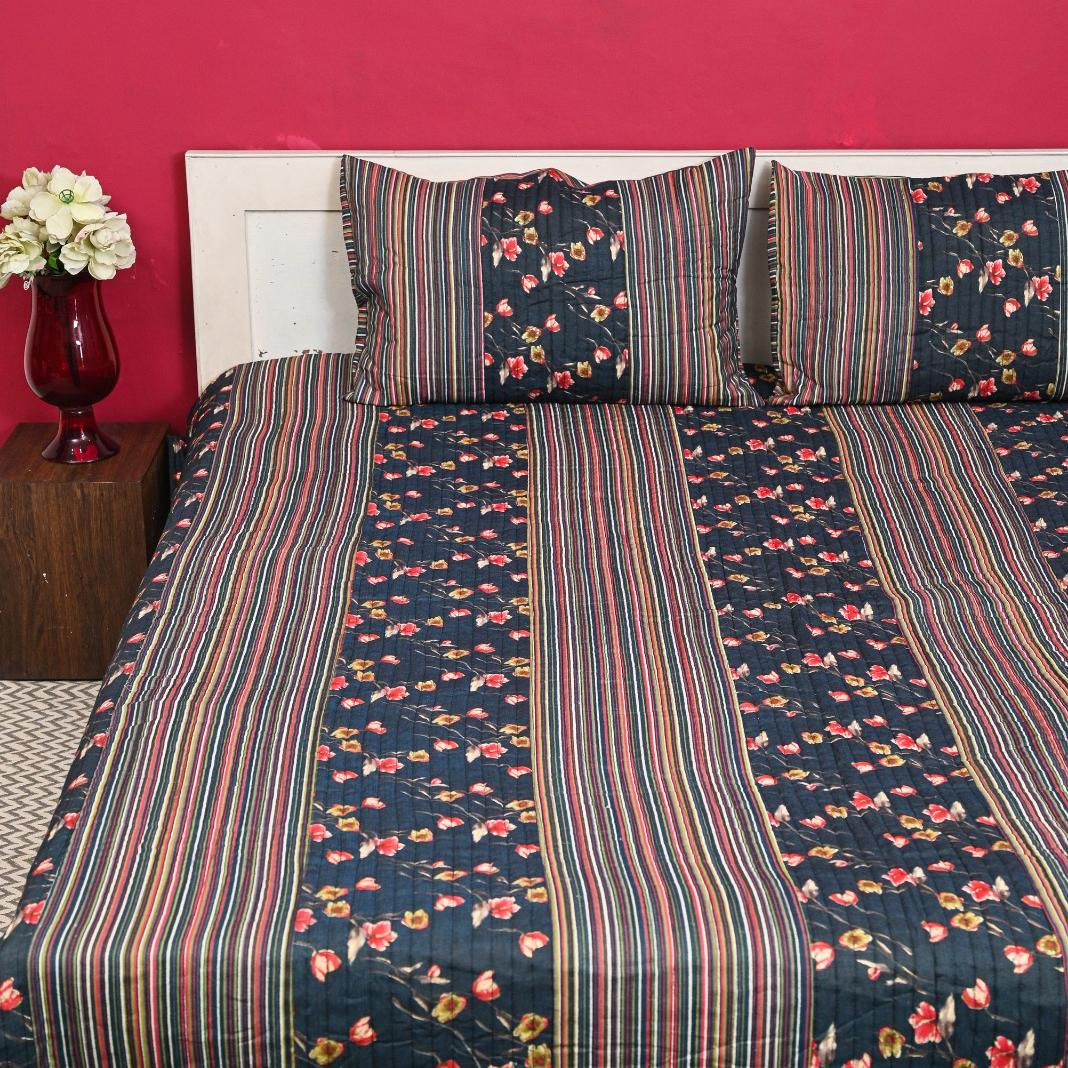 Quilted Bed Cover Set - Grey Vine