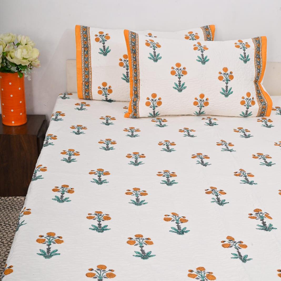 Quilted Bed Cover Set - White Paisley