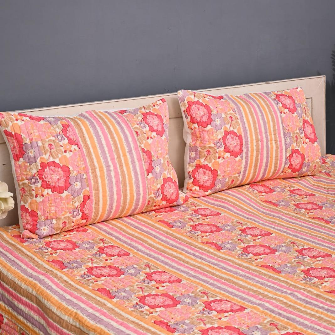 Quilted Bed Cover Set - Rose Flora