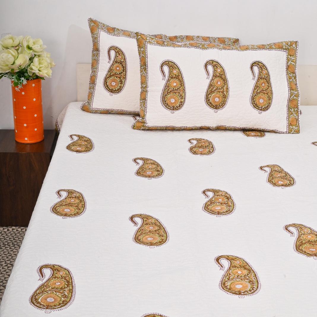 Quilted Bed Cover Set - White Garden