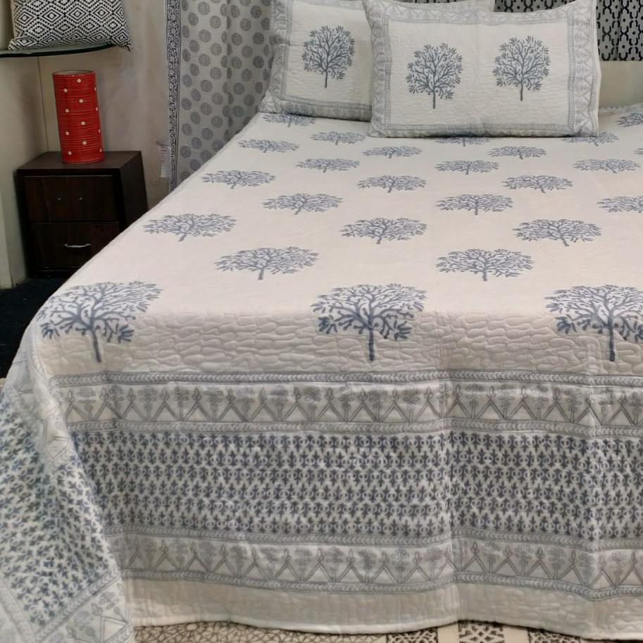 Quilted Bed Cover Set - Grey Floral