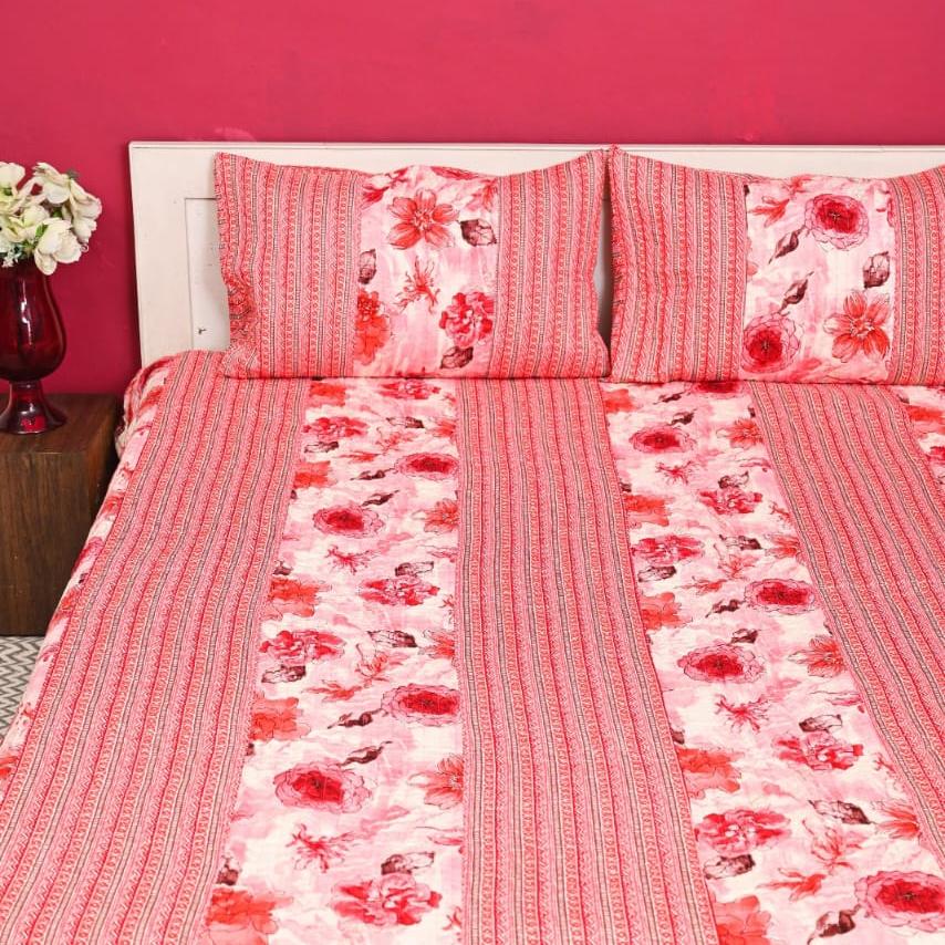 Quilted Bed Cover Set - Pink Garden