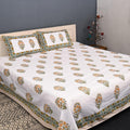 Luxury Premium Cotton Hand Block Printed Bedsheet Set - Aqua Floral