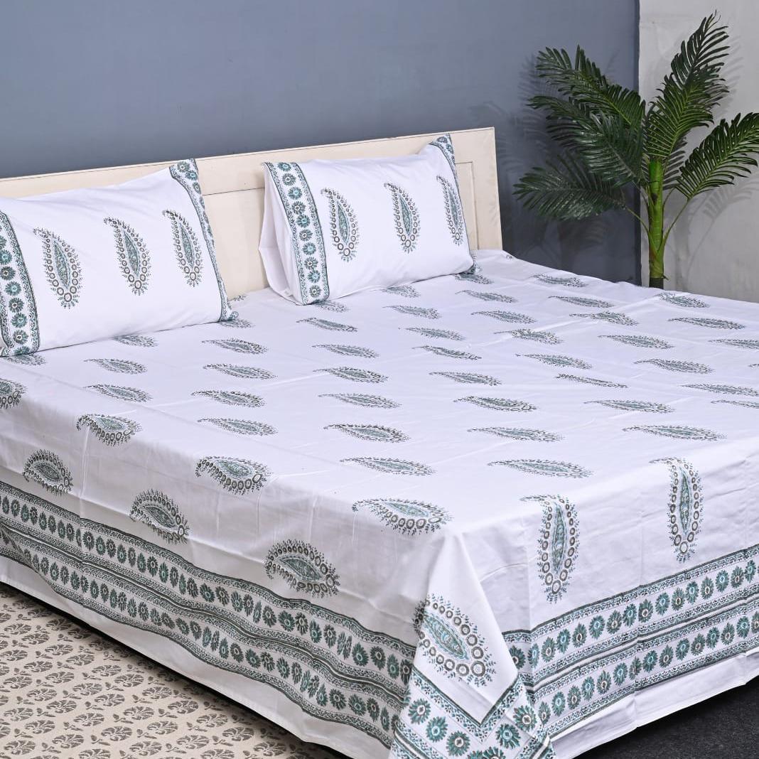 Luxury Premium Cotton Hand Block Printed Bedsheet Set - Pink Blossom