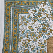 Luxury Premium Cotton Hand Block Printed Bedsheet Set - Blue Lotus