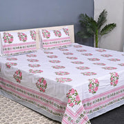 Luxury Premium Cotton Hand Block Printed Bedsheet Set - Rose Garden