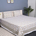Luxury Premium Cotton Hand Block Printed Bedsheet Set - Green Floral
