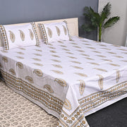 Luxury Premium Cotton Hand Block Printed Bedsheet Set - Paisley Print