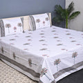 Luxury Premium Cotton Hand Block Printed Bedsheet Set - Mustard Floral