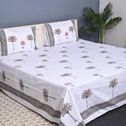 Luxury Premium Cotton Hand Block Printed Bedsheet Set - Mustard Floral
