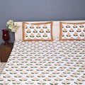 Luxury Premium Cotton Hand Block Printed Bedsheet Set - Golden Bloom