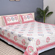Thick Handloom Cotton Block Printed Bedcover Set - Green Vine