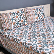 Premium Hand Block Printed Cotton Bedsheet Set - Red-Blue