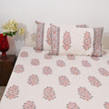Premium Hand Block Printed Cotton Bedsheet Set - Cream Red